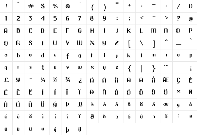 Globule Expanded Bold Character Map