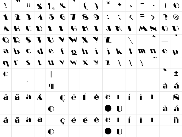 Miami Lefty Regular Character Map