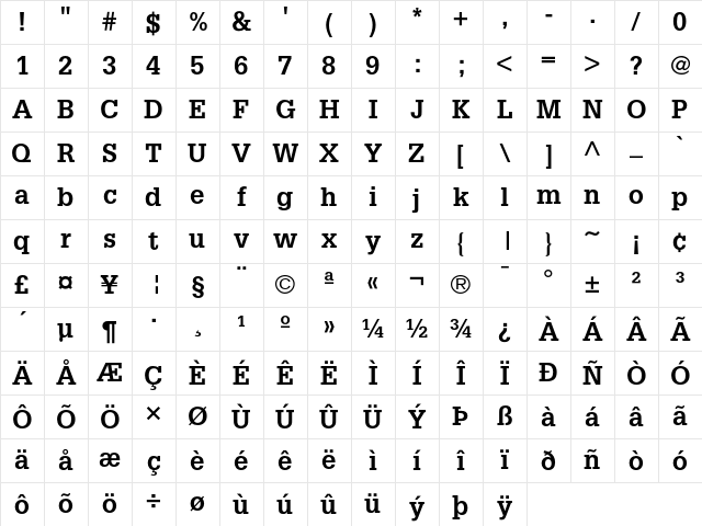 Glypha 65 Bold Character Map