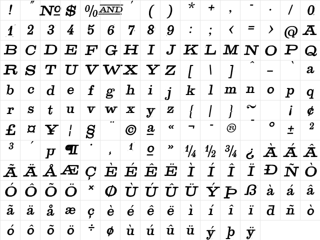 Golden Age Italic Character Map