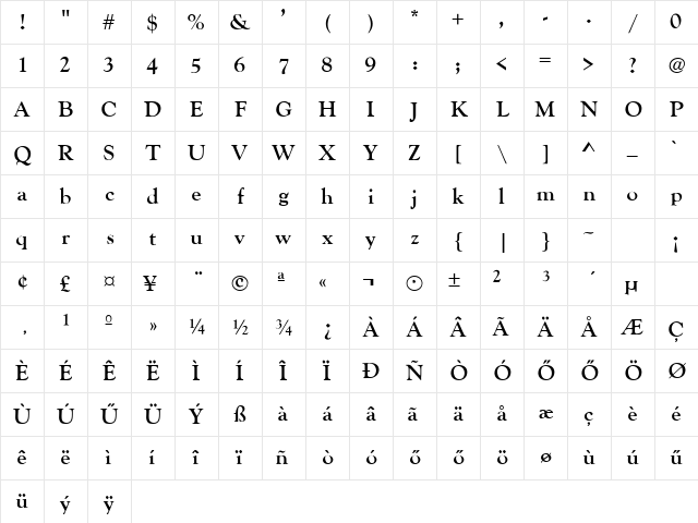 GoldenOldStyle Bold Character Map