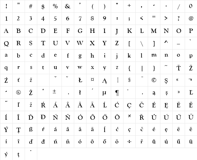 GoldenOldStyle Bold Character Map