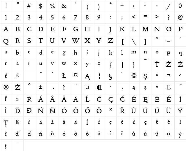 GoldenTypItcTEE Regular Character Map