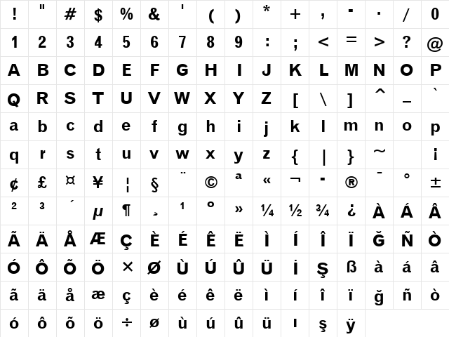 Gothic720 BT Bold Character Map Gothic720 BT Bold Character Map