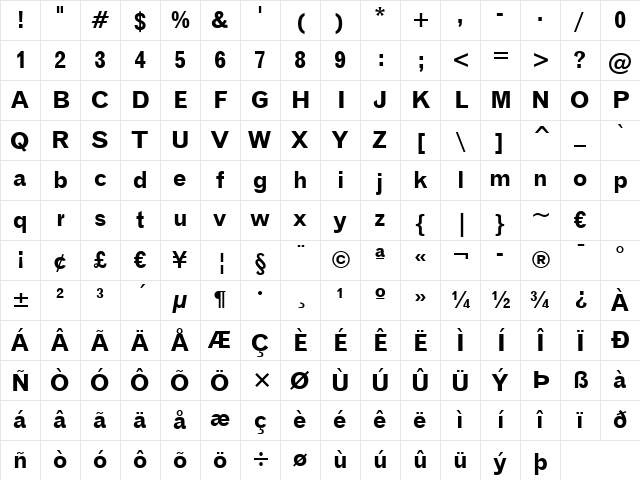 Gothic720 BT Bold Character Map