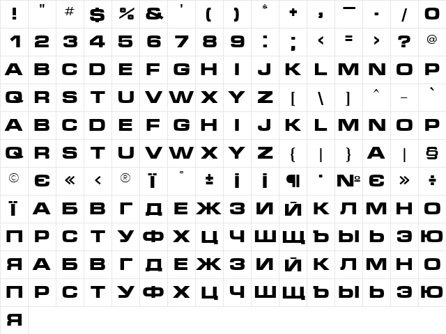 Micra Bold Character Map