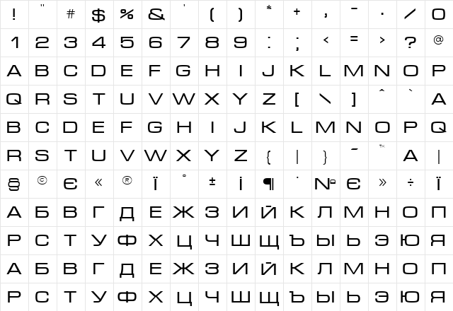 Micra Normal Character Map