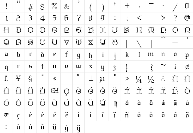 GothicI Regular Character Map