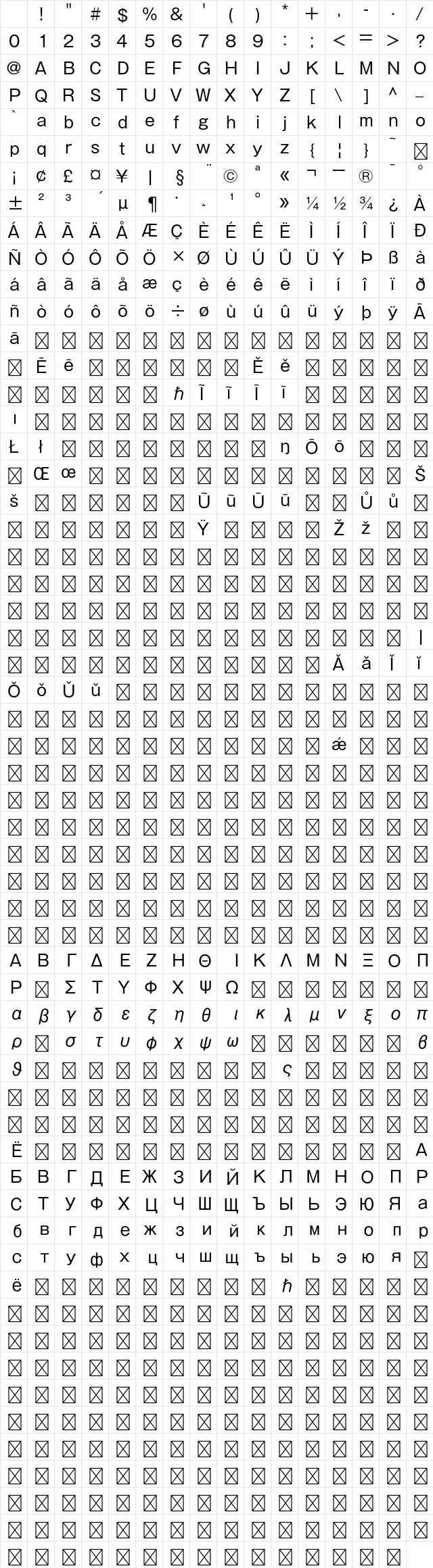 A-OTF Gothic MB101 Pro R Character Map