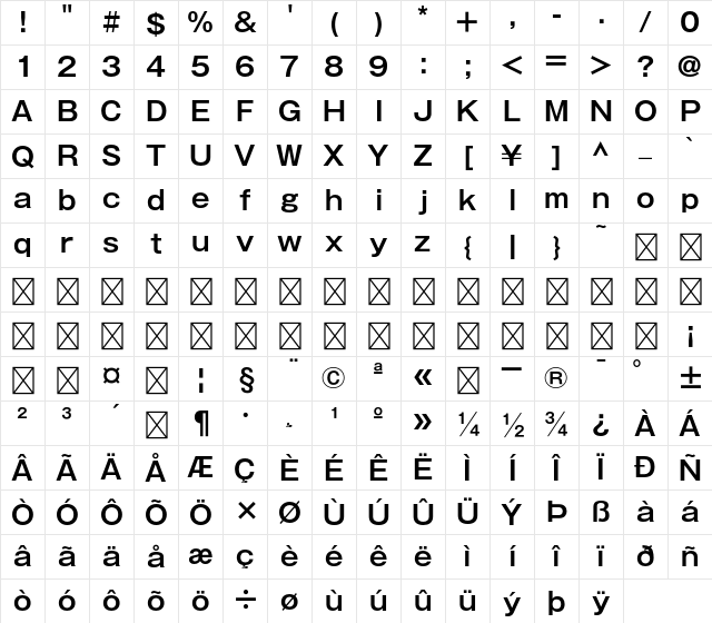 U-OTF Gothic MB101 Upr DB Character Map U-OTF Gothic MB101 Upr DB Character Map