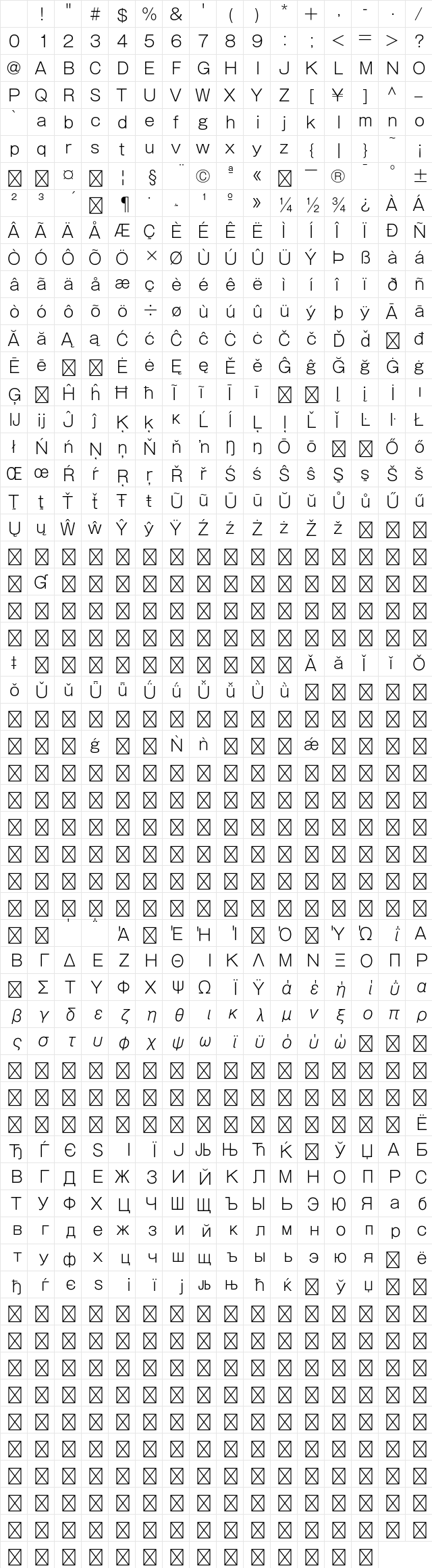 U-OTF Gothic MB101 Upr L Character Map