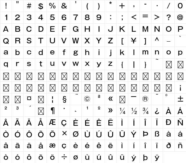 U-OTF Gothic MB101 Upr M Character Map U-OTF Gothic MB101 Upr M Character Map
