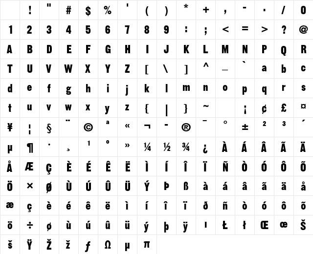 Gothic 13 Std Regular Character Map Gothic 13 Std Regular Character Map