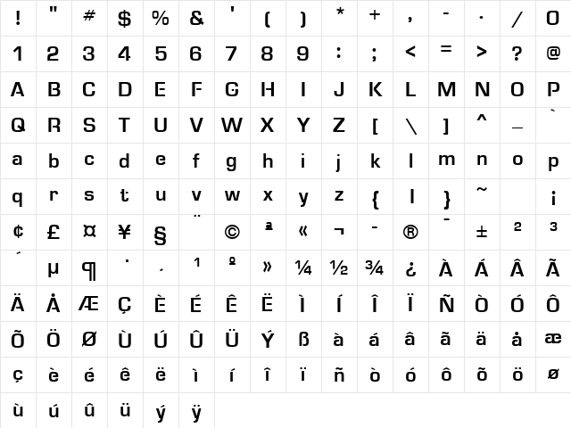 Micro Bold Character Map Micro Bold Character Map