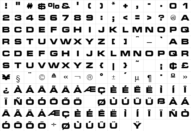 Micro Technic Extended Bold Character Map