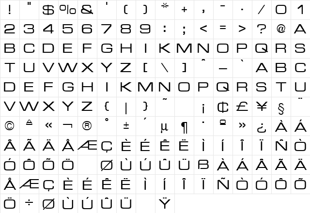 Micro Technic Extended Regular Character Map