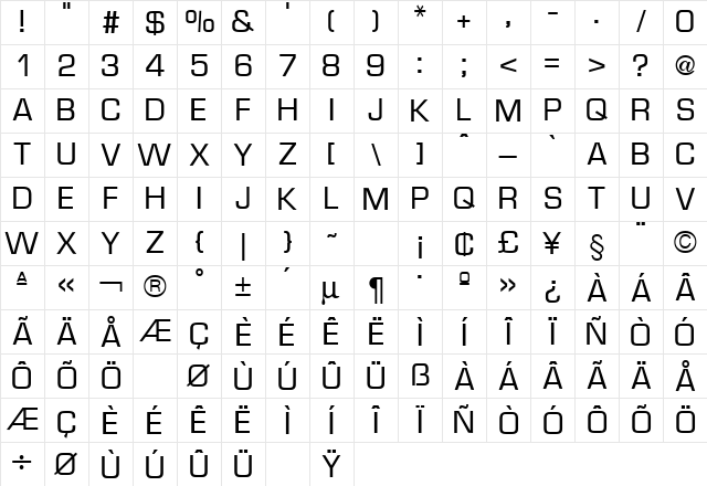 Micro Technic Regular Character Map