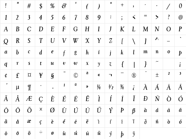 GoudyOldCond Bold-Italic Character Map GoudyOldCond Bold-Italic Character Map