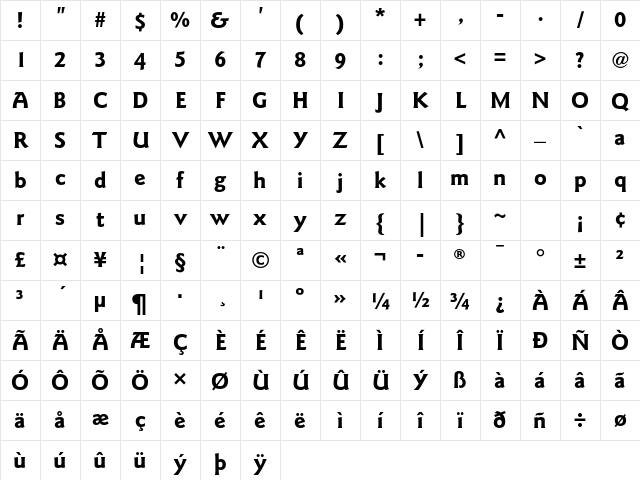 ITC Goudy Sans Std Bold Character Map