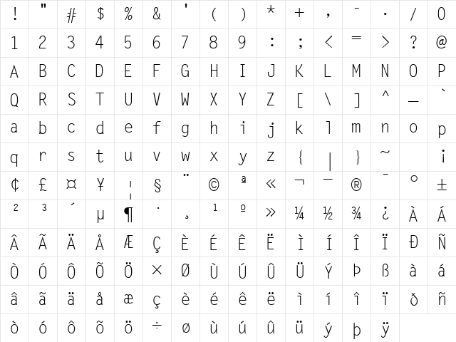 MicrofineSSK Regular Character Map