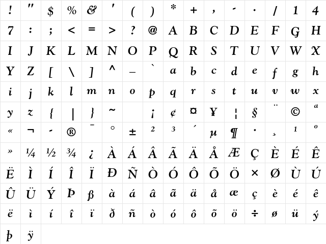 Goudy Oldstyle Std Bold Italic Character Map