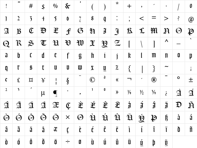 Goudy Text MT Std Regular Character Map Goudy Text MT Std Regular Character Map