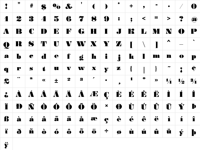 Gourmandise Bold Character Map