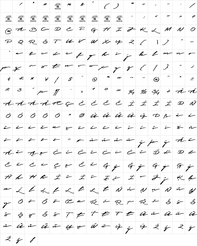 Graced Script PERSONAL USE Regular Character Map Graced Script PERSONAL USE Regular Character Map
