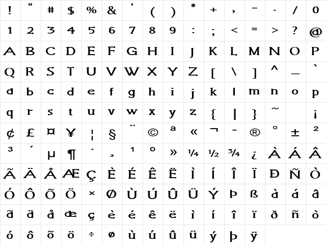 Grackle Expanded Bold Character Map