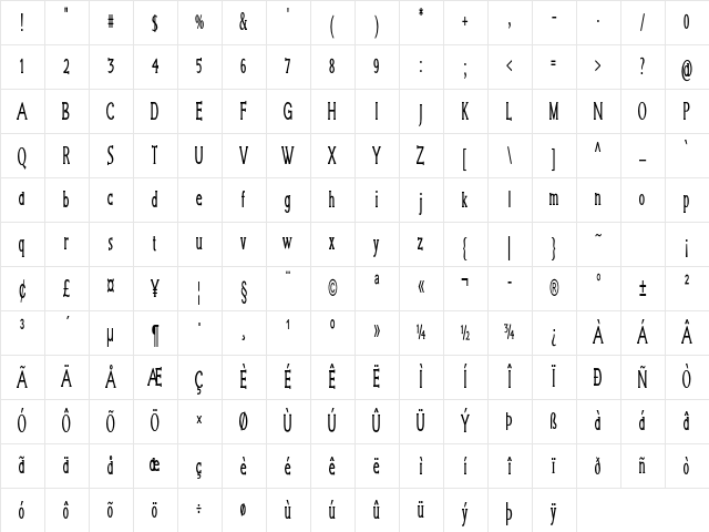 Grackle Extra-condensed Bold Character Map Grackle Extra-condensed Bold Character Map