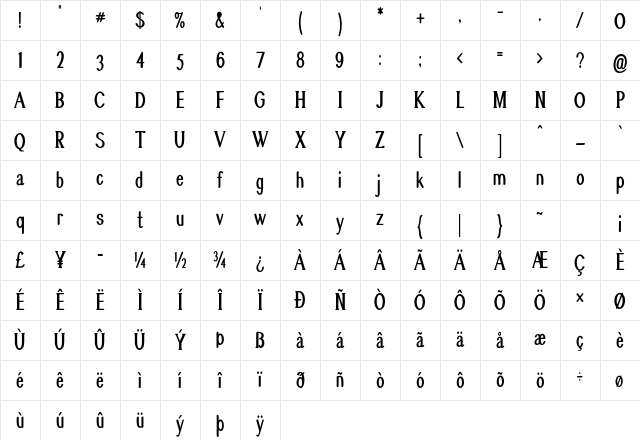 Graeble Condensed Bold Character Map Graeble Condensed Bold Character Map