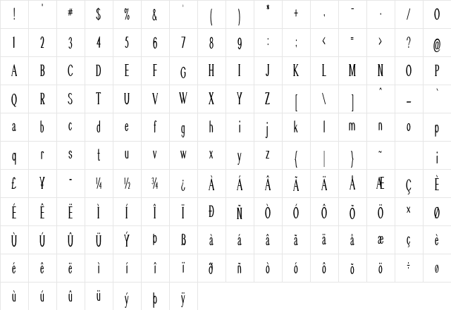 Graeble Extra-condensed Regular Character Map