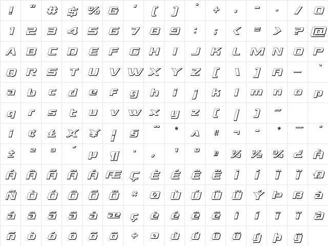 Grand National 3D Italic Italic Character Map Grand National 3D Italic Italic Character Map