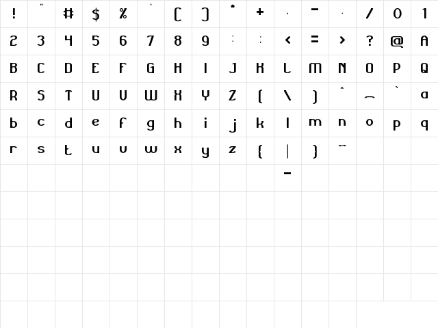 GRAND PRIX Regular Character Map