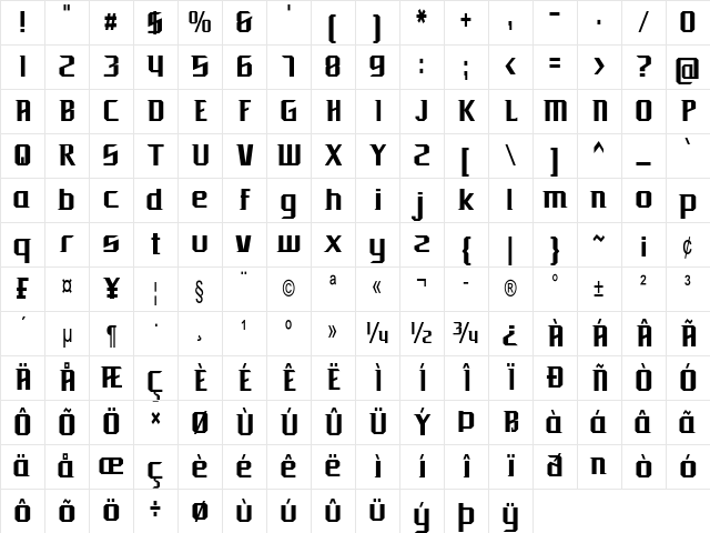 Grand Darvin Condensed Regular Character Map