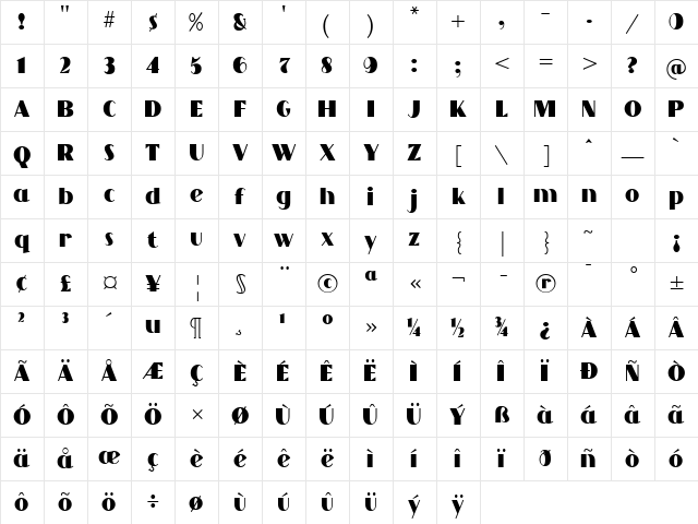 Grandecort Bold Character Map