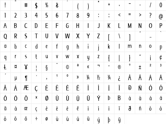 Grand Island Condensed Regular Character Map