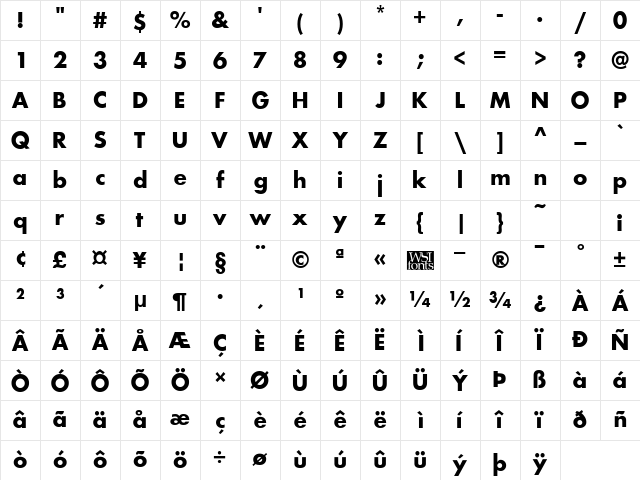 Grange Regular Character Map Grange Regular Character Map