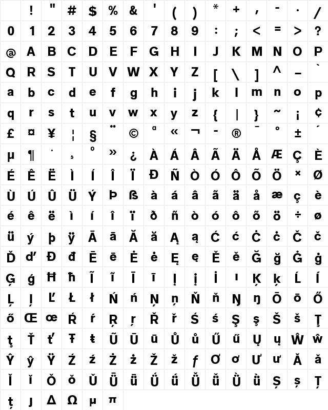 Grantipo Beta 001 ExtraBold Character Map Grantipo Beta 001 ExtraBold Character Map
