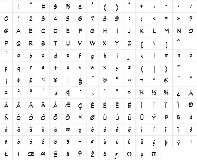 Graphite Std Bold Narrow Character Map Graphite Std Bold Narrow Character Map
