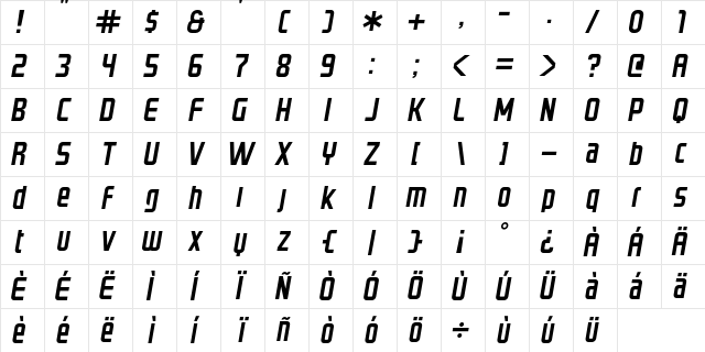 GRAYSTROKE Italic Character Map
