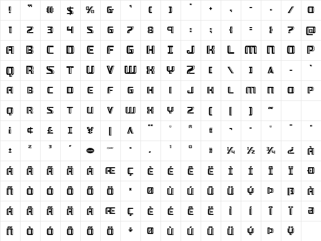 Grease Gun Condensed Condensed Character Map