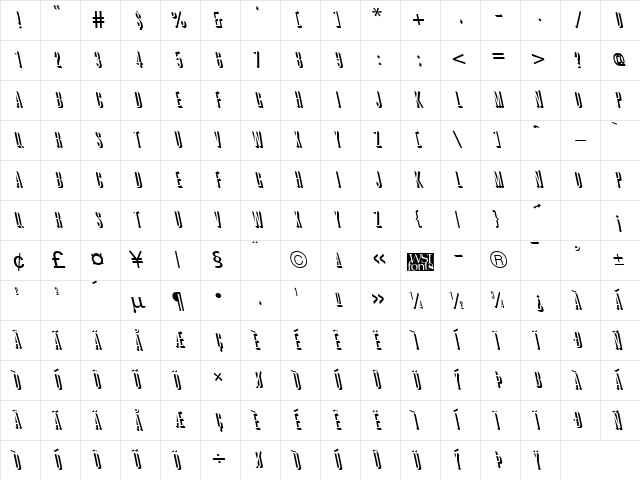 GreatReliefBackslant Regular Character Map
