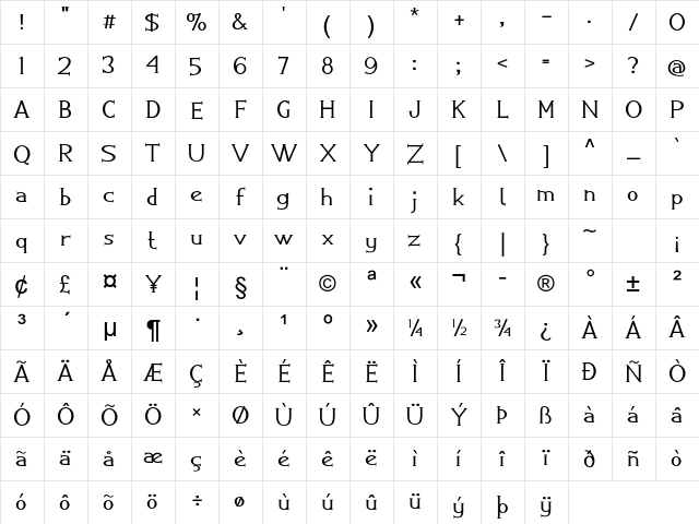 Greenhill Bold Character Map