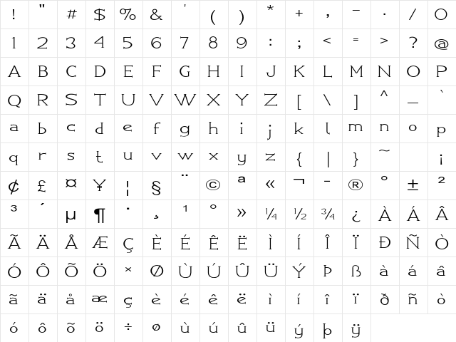 Greenhill Expanded Regular Character Map