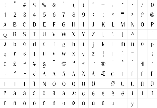 Grenoble Light SF Regular Character Map