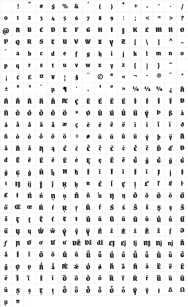 Grenze Gotisch ExtraBold Regular Character Map Grenze Gotisch ExtraBold Regular Character Map