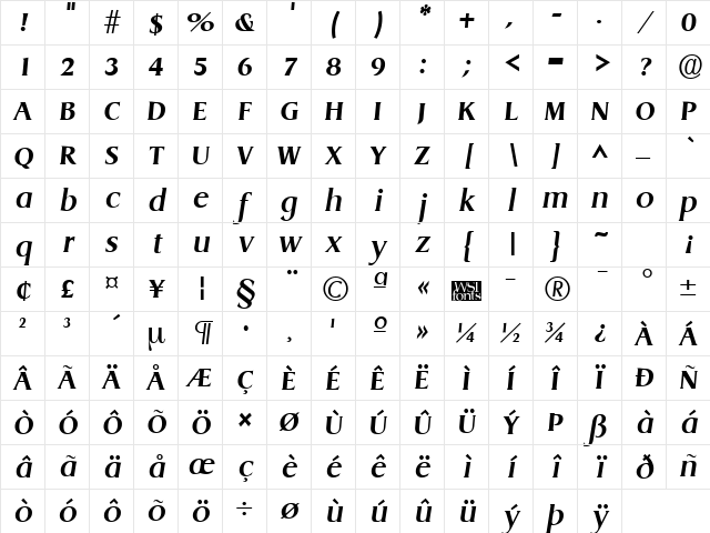 Griffon Bold Italic Character Map