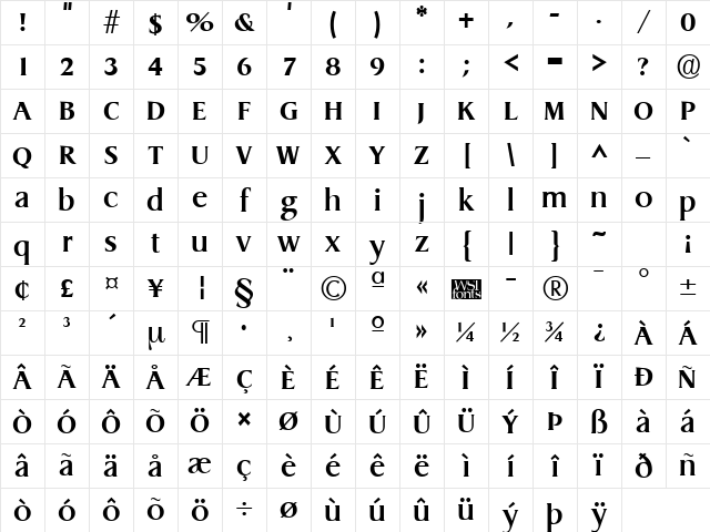 Griffon Bold Character Map