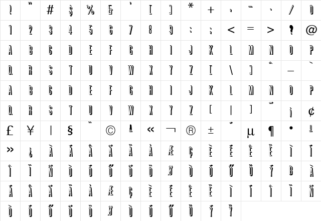 Griffon Regular Character Map